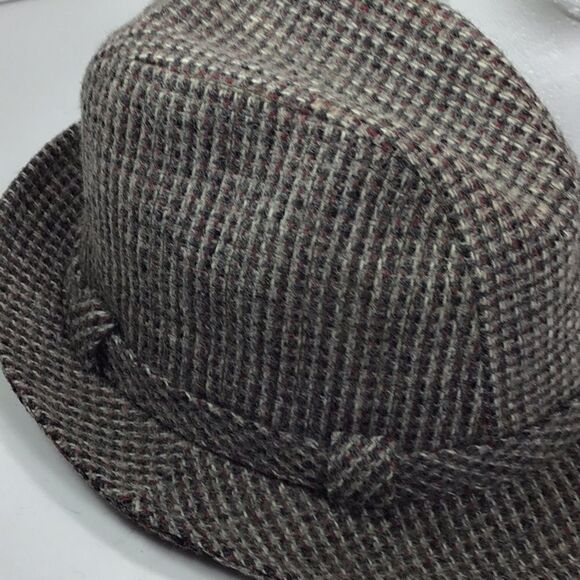 Stetson Hat Vintage Tweed Wool Feather Fedora Hat Brown Wool Plaid - Picture 10 of 10